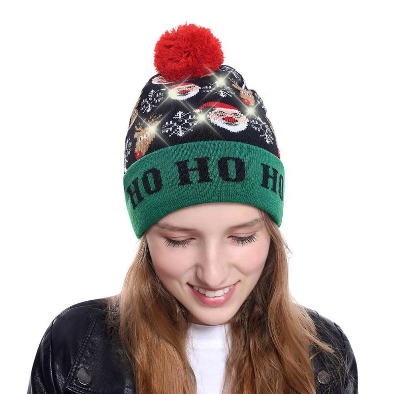 Christmas Cable Knitted Santa Hat Xmas Holiday POM POM Cap New Year Festive Party Supplies