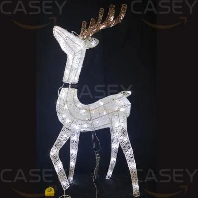 Pre-Lit Artificial Christmas Decor Includes Pre-Strung White LED Lights and Ground Stakes Sisal Splendor Champagne Lying Deer