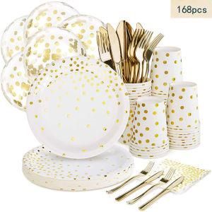 168PCS Party Table Decoration Paper Cups Plates Straws Party Supplies