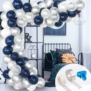 120PC Balloon Arch Navy Blue White Latex Confetti Balloon Set