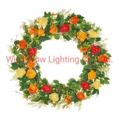 Artificial Spring Rose Wreath-- Orange-- 28 Inch