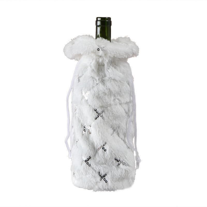 Foreign Trade Christmas New Products Champagne Bottle Set Christmas Red Wine Set Table Decoration White Plush Bottle Bag