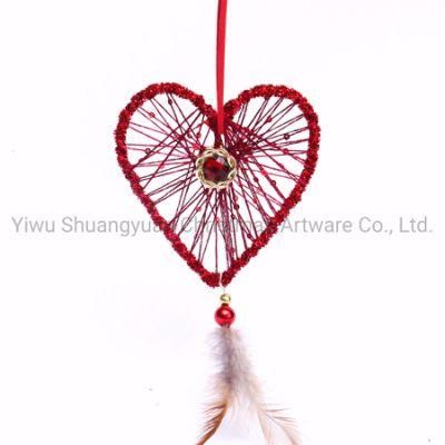 Red Heart Hanging Ornament Decorated with Diamond Christmas Tree Decorations Foam Ball