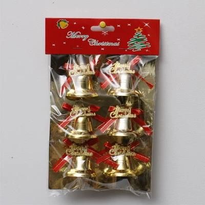 3*4cm Cgold Plastic Bell with Red Ribbon and Merry Christmas Letter