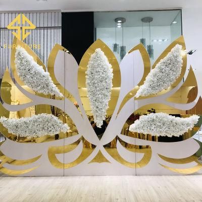 New Modern Luxury Golden PVC Made Petals Wedding Decoration Stage Backdrop