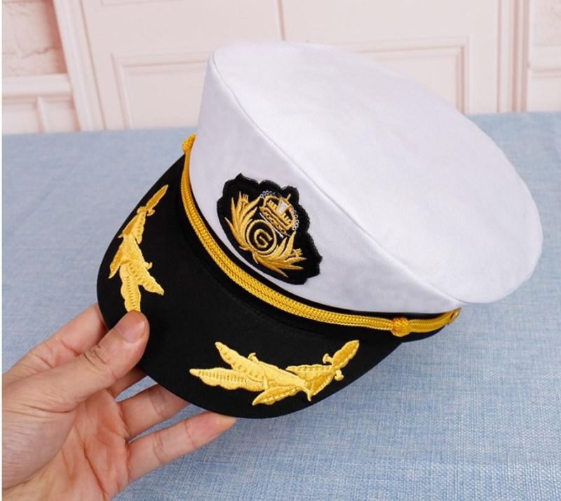 New Style 100%Cotton Captain Hat Party Yacht Officer Hat, White Navy Uniform Captain Cap