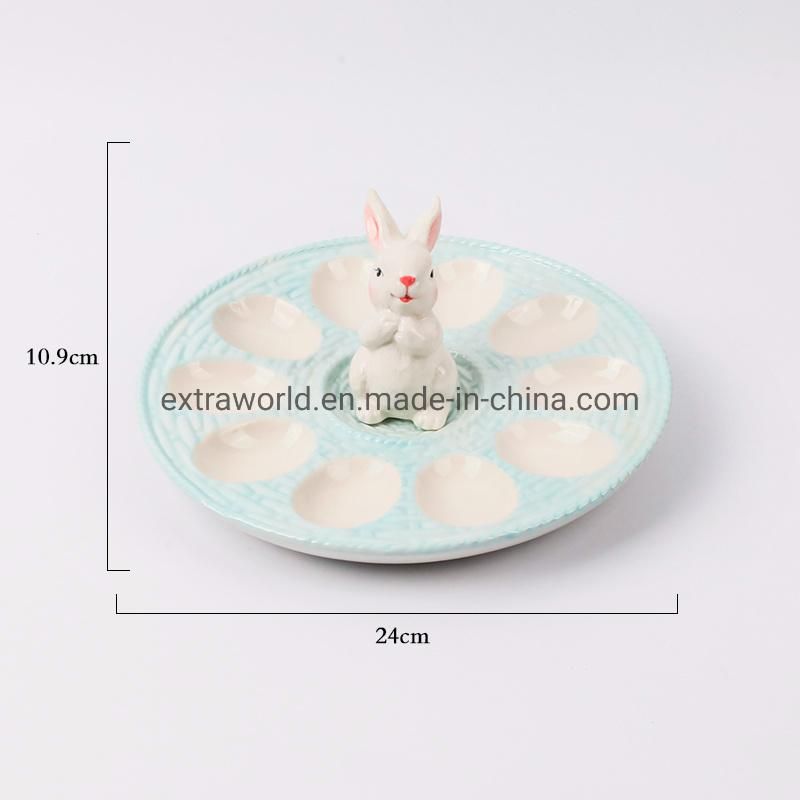 Kitchen Decor Ceramic Cute Rabbit design Easter Gift Decoration Egg Tray Egg Holder