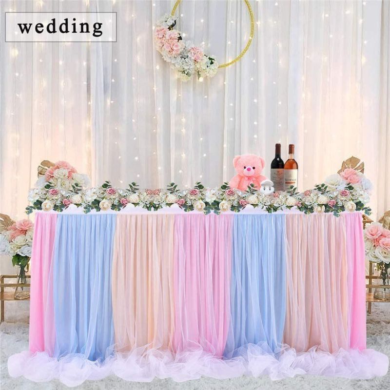 Table Skirting Designs Tulle Table Skirt Fancy Rosette Romantic Wedding Party Banquet for Birthday