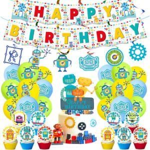Robot Themed Party Supplies Including Happy Birthday Banner Balloons