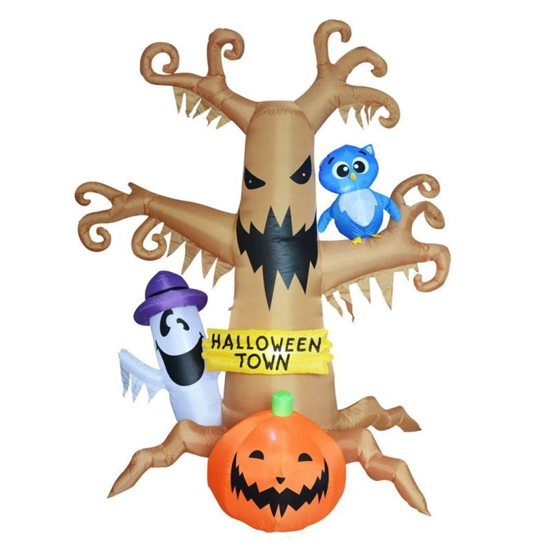8-Foot-Tall Halloween Inflatable Dead Tree with White Ghost, Pumpkin and Owl Decoration LED Lights Blow up Decoration for Party, Indoor, Outdoor, Yard, Garden