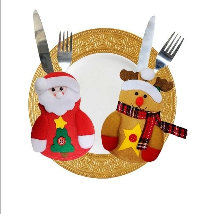 Christmas Snowman Santa Table Cutlery Decorative Cover Bag Knives and Forks Cover Set for Christmas