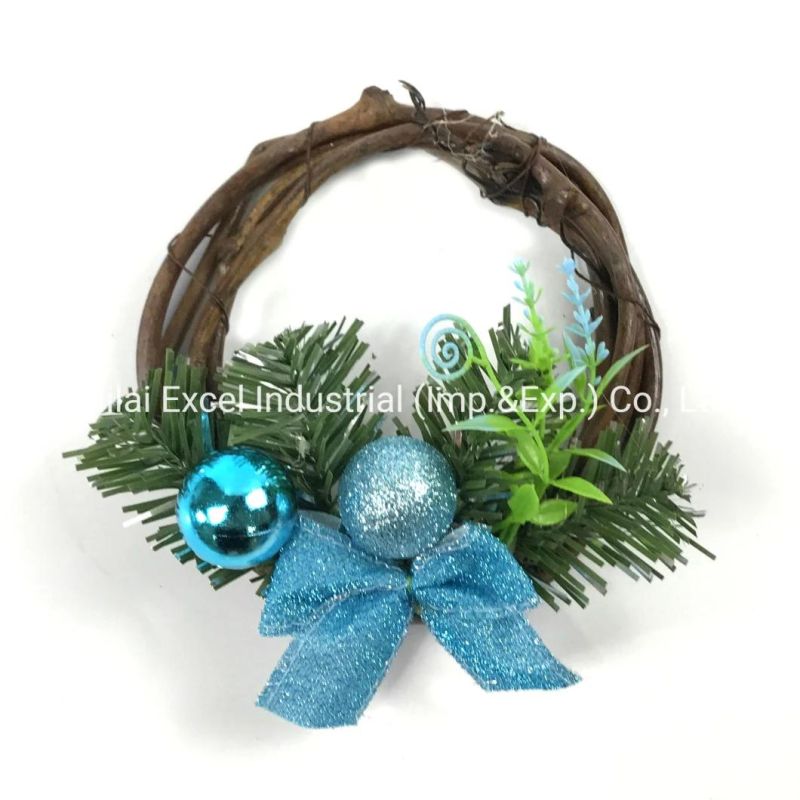 Natural Rattan Wreaths Decor PVC Leaves Wooden Garlands Ring Wreath