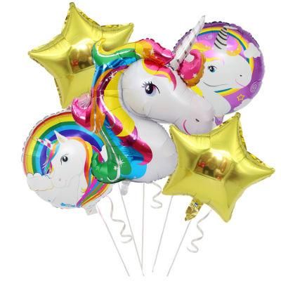 Birthday Decorations Unicorn 5PCS Foil Balloon Set Macaron Large Colorful Mylar Pastel Head Unicorn Foil Theme Rainbow Unicorn Balloon