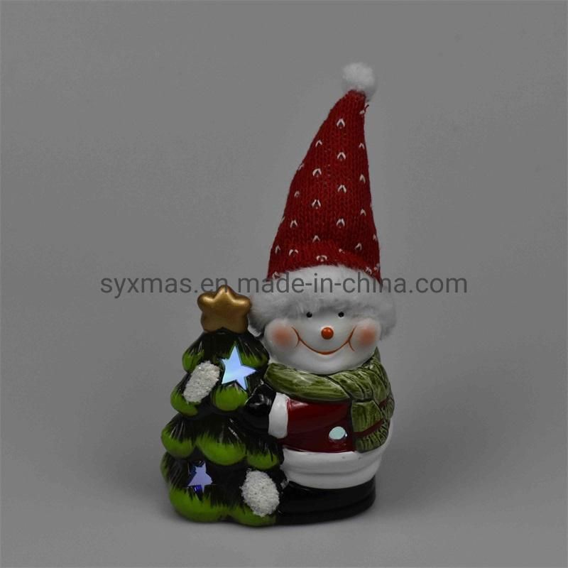 Merry Christmas Ceramic Santa Gifts Decoration Ornaments with LED Lights
