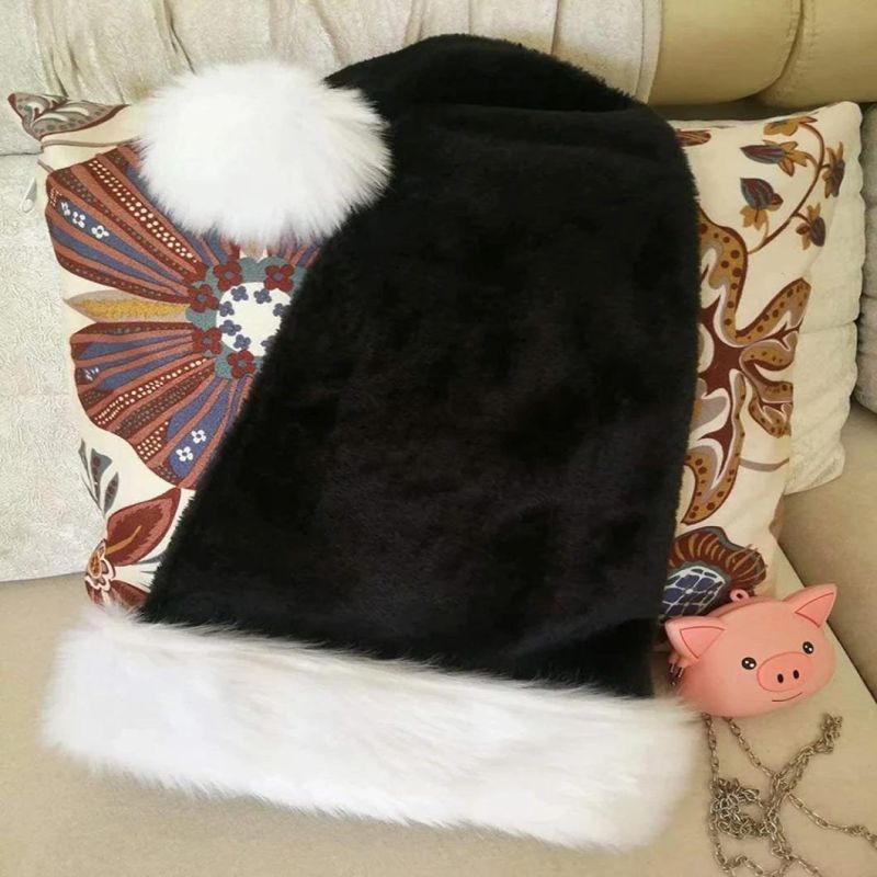 Black Santa Hat - Adults Deluxe Black and White Xmas Christmas Hat