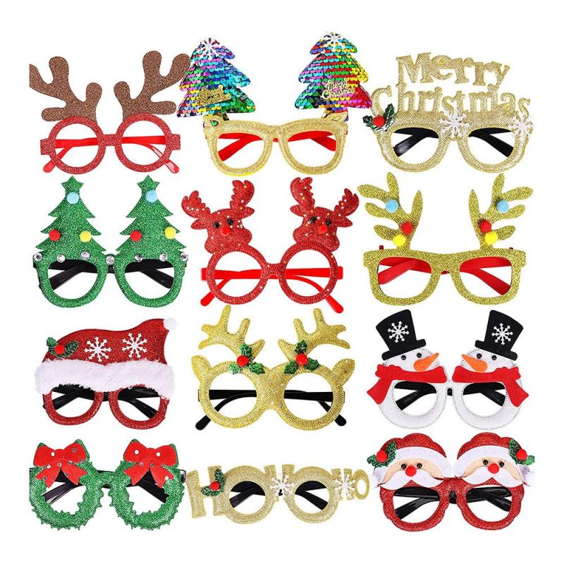 Christmas Glasses Glitter Party Glasses Frames Christmas Decoration Costume Eyeglasses for Christmas Parties Holiday Favors Photo Booth