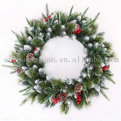 New Design Christmas Pine Needle with White Wreath for Holiday Wedding Party Decoration Supplies Hook Ornament Craft Gifts