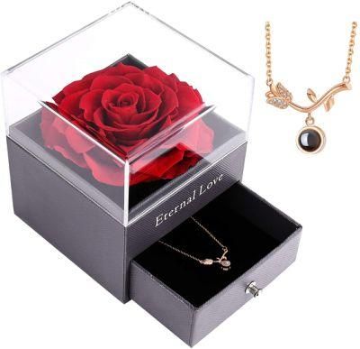 Forever Pink Rose Jewelry Gift Box, Eternal Handmade Preserved Rose Flower for Women, Wife, Girlfriend on Valentine&prime;s Day, Birthday, Mother&prime;s Day