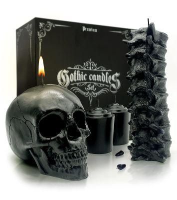 Spine &amp; Skull Candle Set - Scented 4 Pack - Gothic Decor for Bedroom - Black Skull Decor for Home - Goth Room Decor