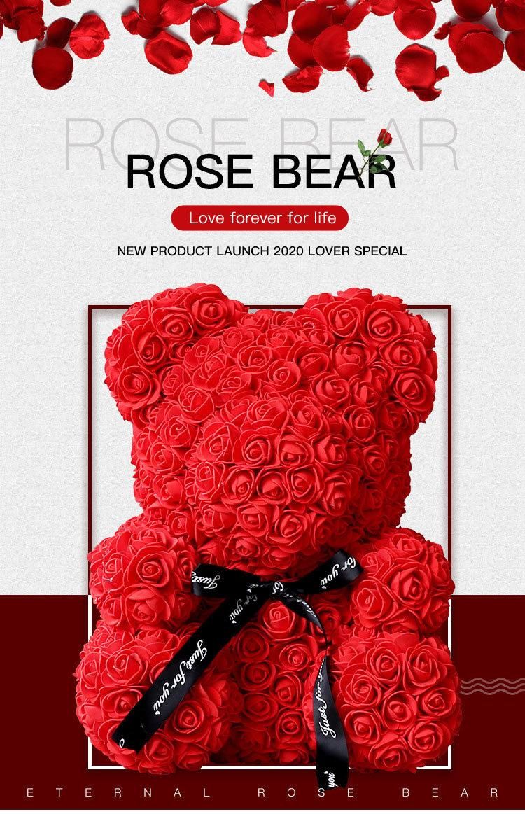 Factory Rose Bear Artificial Flower Rose Teddy Bear 25/40/60cm with PVC Gift Box for Valentine′s Day, Mothers Day, Christmas Day