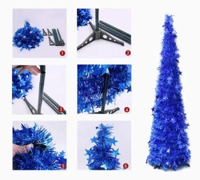 Collapsable Christmas Tree, 6 FT Pop up Tinsel Collapsible Xmas Tree with Stand for Indoor and Outdoor Home Holiday Decoration