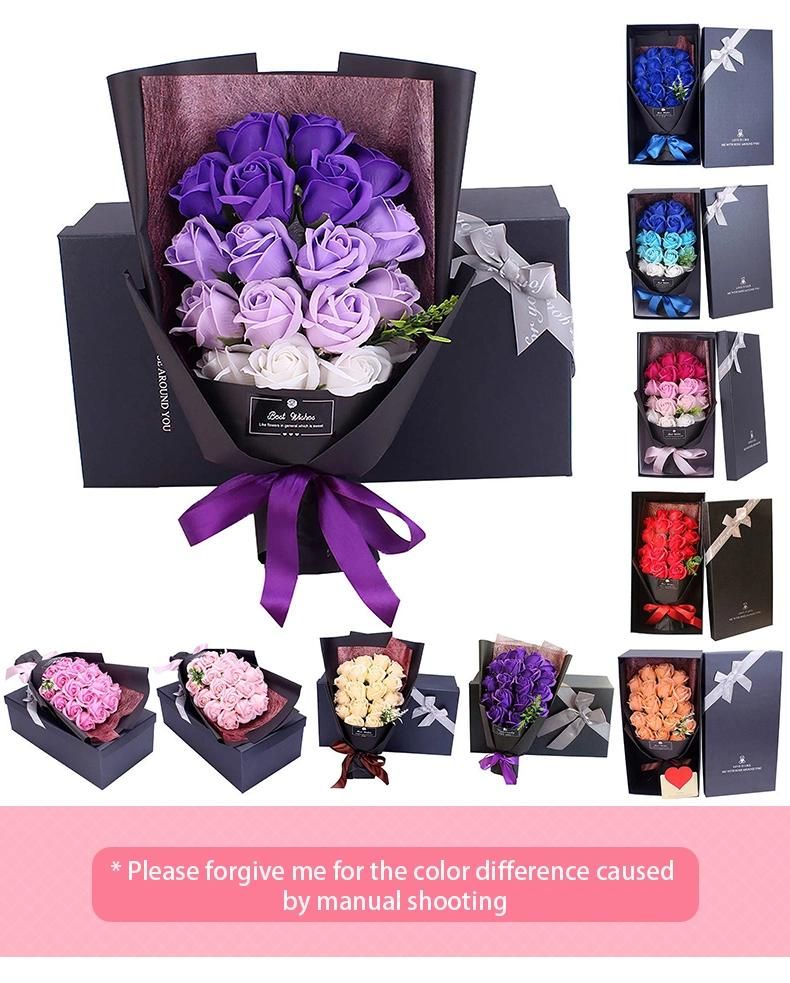18PCS Soap Flower Gift Box Rose Carnation Artificial Soap Flower Bouquet for Valentine′s Day Gift