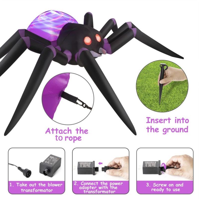 12 FT Long Halloween Inflatables Giant Purple Spider Inflatable Outdoor Halloween Decorations with Build-in LEDs, Blow up Halloween Decorations