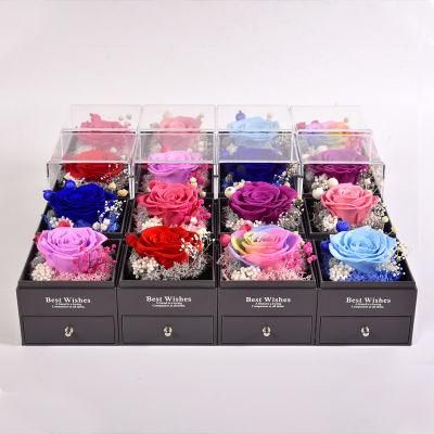 Preserved Roses in Acrylic Box, Real Roses Romantic Gifts for Her Mom Wife Girlfriend Anniversary Mother&prime;s Day Valentine&prime;s Day Christmas