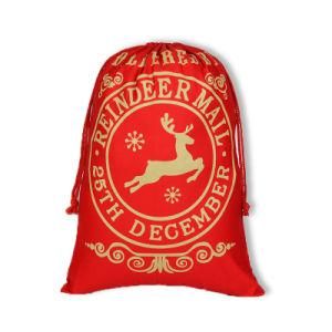 Wholesale OEM Customized Design Santa Sack, Giant Silhouette Personalized Pattern Gift Natural Cotton Christmas Bag