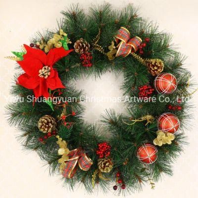 Christmas Wreath Artificial Pinecone Red Berries Garland Decoration Hanging Front Door Wall Tree Ornament