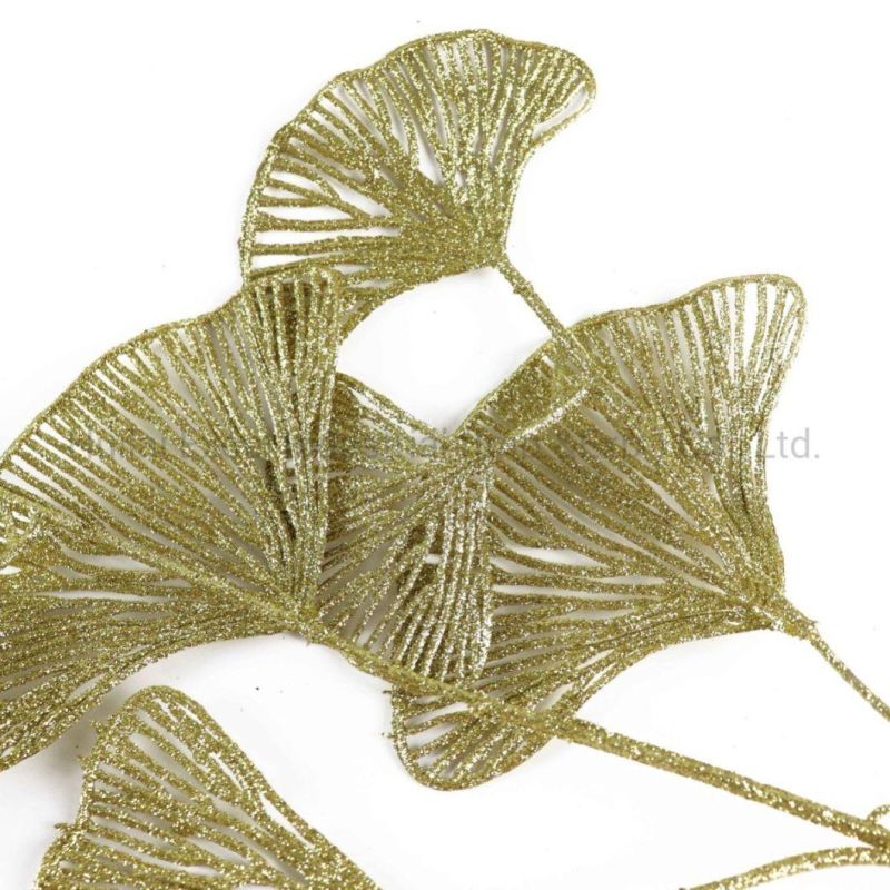 Ginkgo Leaf Pick Christmas Decoration Glitter Christmas Bouquet Artificial Pick