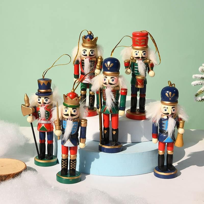 Nutcrackers Hanging Ornament Figures - Christmas Mini Wooden King and Soldier Nutcracker