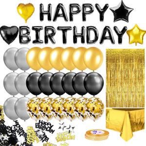 Happy Birthday Letter Balloons Black Gold Foil Latex Ballons Kit