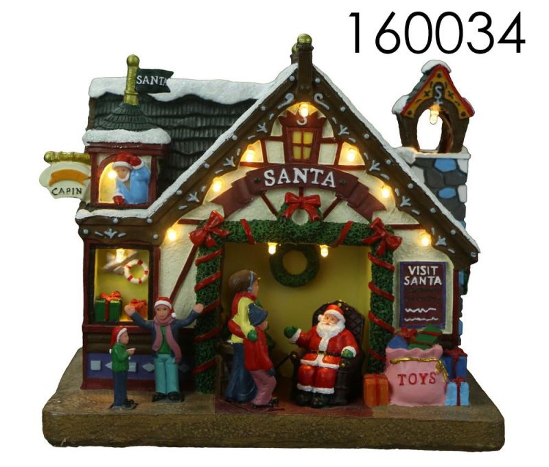 Custom Christmas Village Houses Home Indoor Decoration Resin Christmas Church House Decoration with LED