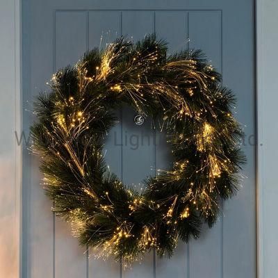 Pine Needle Wreath Illuminated with Fibre Optic Lights