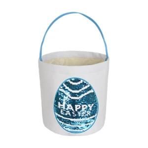 Canvas Easter Decor Bunny Bucket Basket for Egg and Candy Storage