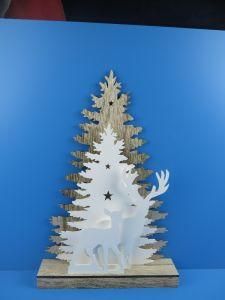 Wood Tree White Deer Wooden Crafts Christmas Decoration with LED Light