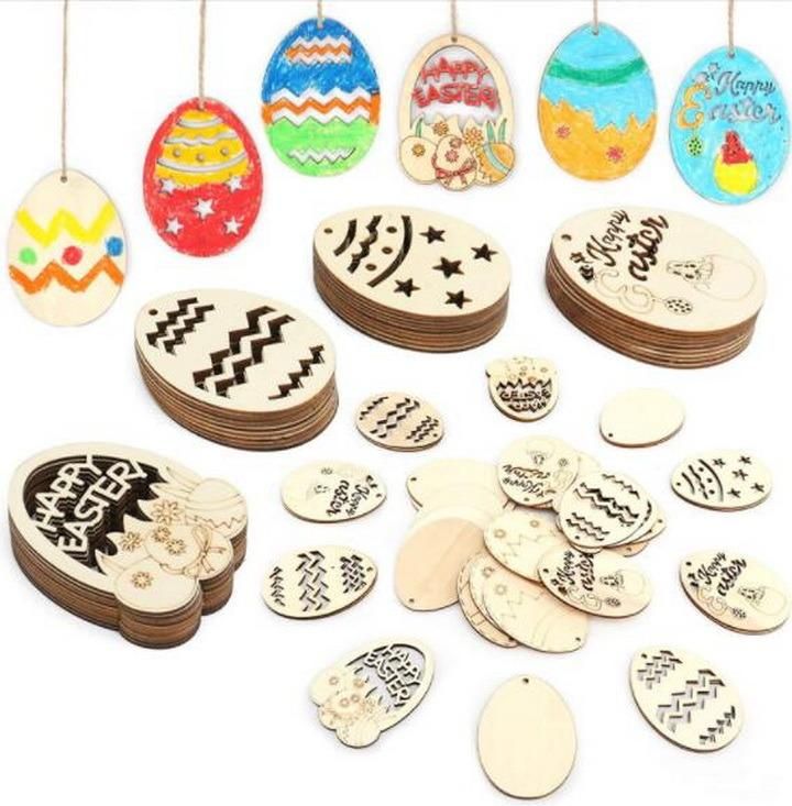 DIY Wooden Egg Design Wooden Christmas Ornaments Kids Crafts Hanging Ornaments Xmas Decoration Easter Blank Wood to Paint