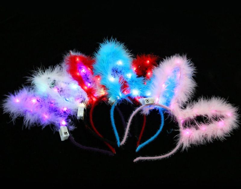 Lovely Faux Feather Rabbit Ear LED Headband Party Hair Hoop