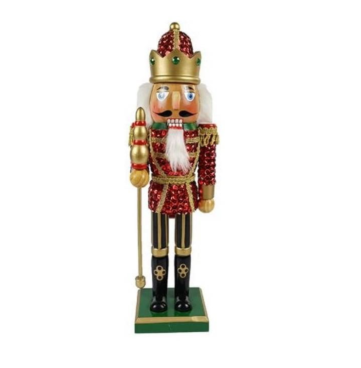 2022 Wholesale Christmas Decorations Wooden Candy Series Nutcracker King Soldier 35cm Set of Three Desktop Decoration Nutcracker