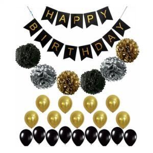 Gold/Black Birthday Balloons Latex Balloon Happy Birthday Banner