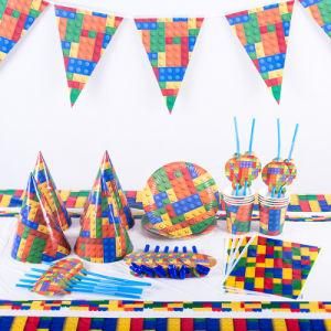 Building Blocks Party Supplies Pennants Paper Hat Tablecloth Boys Birthday Supplies
