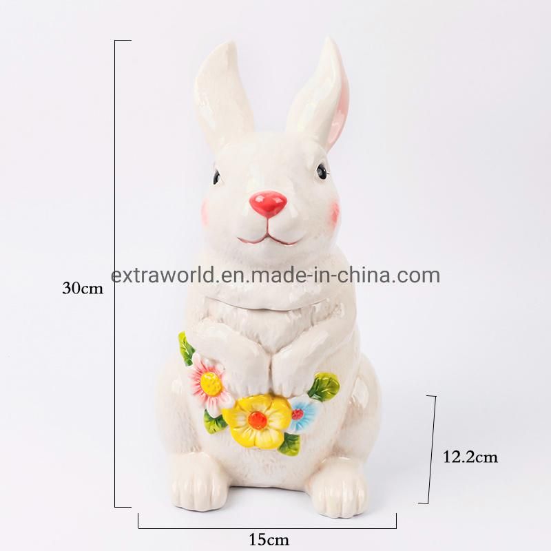 Colored Drawing Cute Rabbit Ceramic Big Canister Cookie Jar with Lid Kitchen Decoration