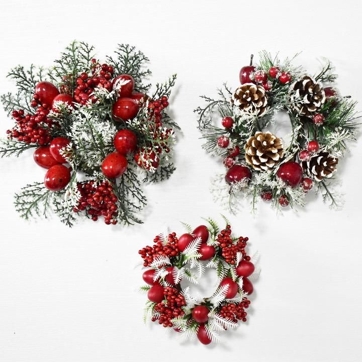 Christmas American Pine Cone Green Leaf Red Fruit Wreath Door Hanging Simulation Red Fruit Wreath Decoration