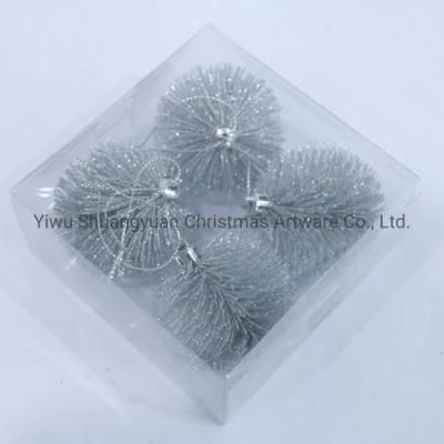 6cm Silvery Glitter Christmas Tree Hanging Baubles
