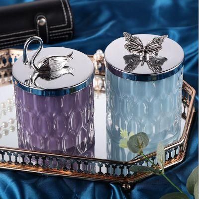 Empty Luxury Drop Thick Hand Made Glass Frost Writing Holder Candle Jar with Lid