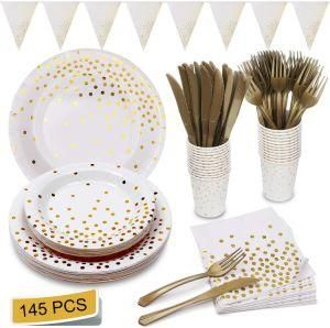 145PCS Party Table Decoration Paper Cups Plates Straws Napkins Party Supplies