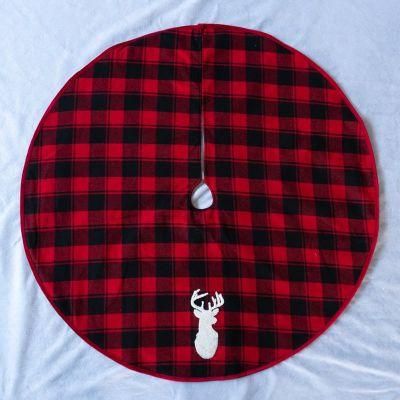 Buffalo Plaid Christmas Tree Skirt Red Double Layers Xmas Tree Skirt for Hotel Christmas Tree Decor for Home with Deer Design