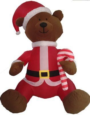 4FT Chriatams Sitting Bear with Candy Fur Inflatable Decoration
