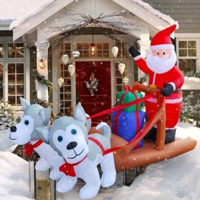 Husky Sleigh Santa Inflatable Decoration Christmas Blow up Yard Lighted for Home Use